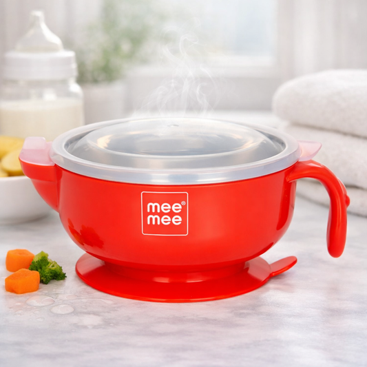 Mee Mee Insulated Baby Feeding Bowl with Handle & Lid (Red) – Stainless Steel Inner, BPA Free, Keeps Food Warm for 30 Minutes