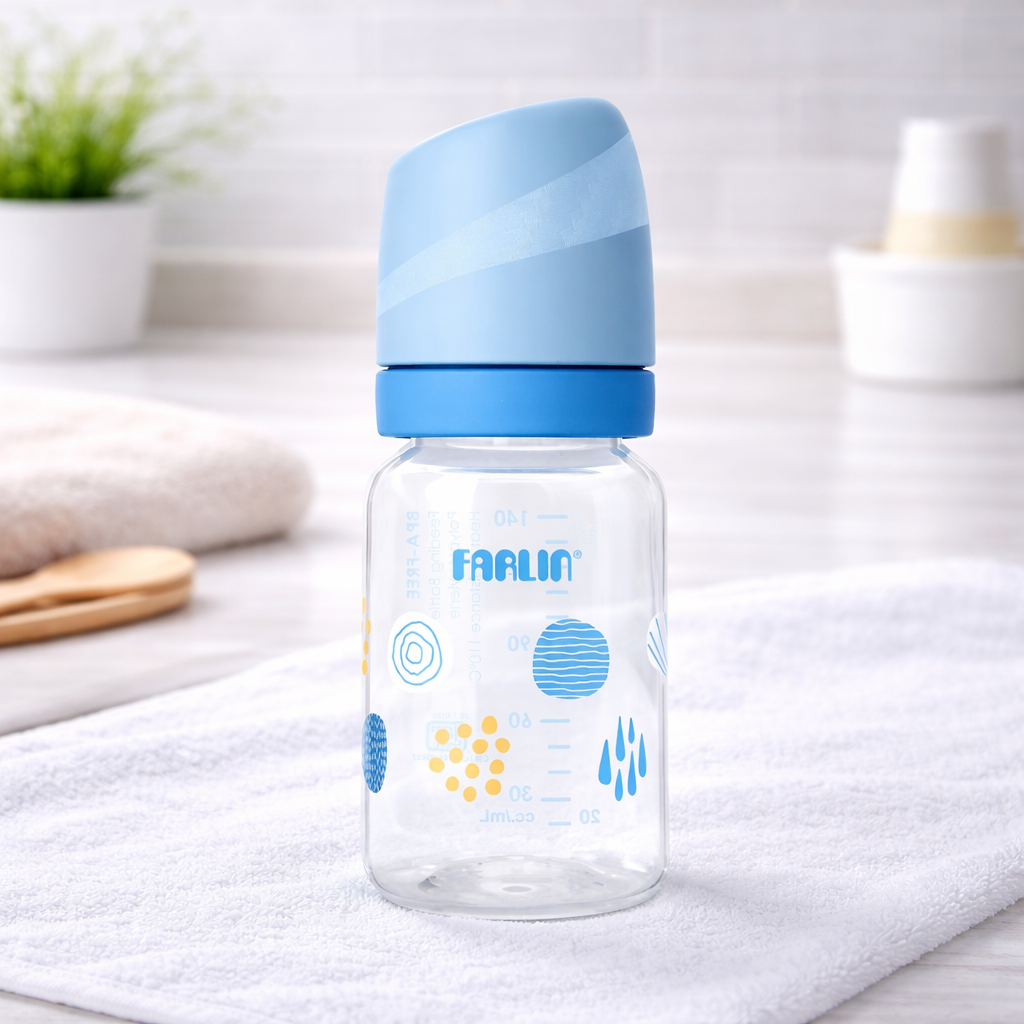 Farlin PP Standard Neck Feeding Bottle (Pink & Blue) | BPA-Free, Anti-Colic | Crystal Clear Silicone Nipple | 0+ / 3+ Months (140ml / 240ml)