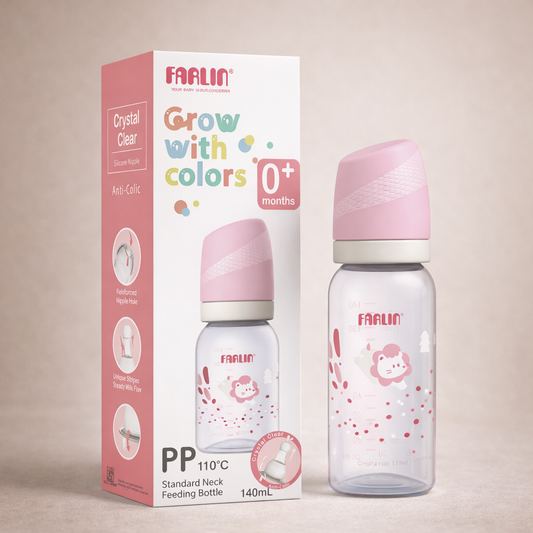 Farlin PP Standard Neck Feeding Bottle (Pink & Blue) | BPA-Free, Anti-Colic | Crystal Clear Silicone Nipple | 0+ / 3+ Months (140ml / 240ml)