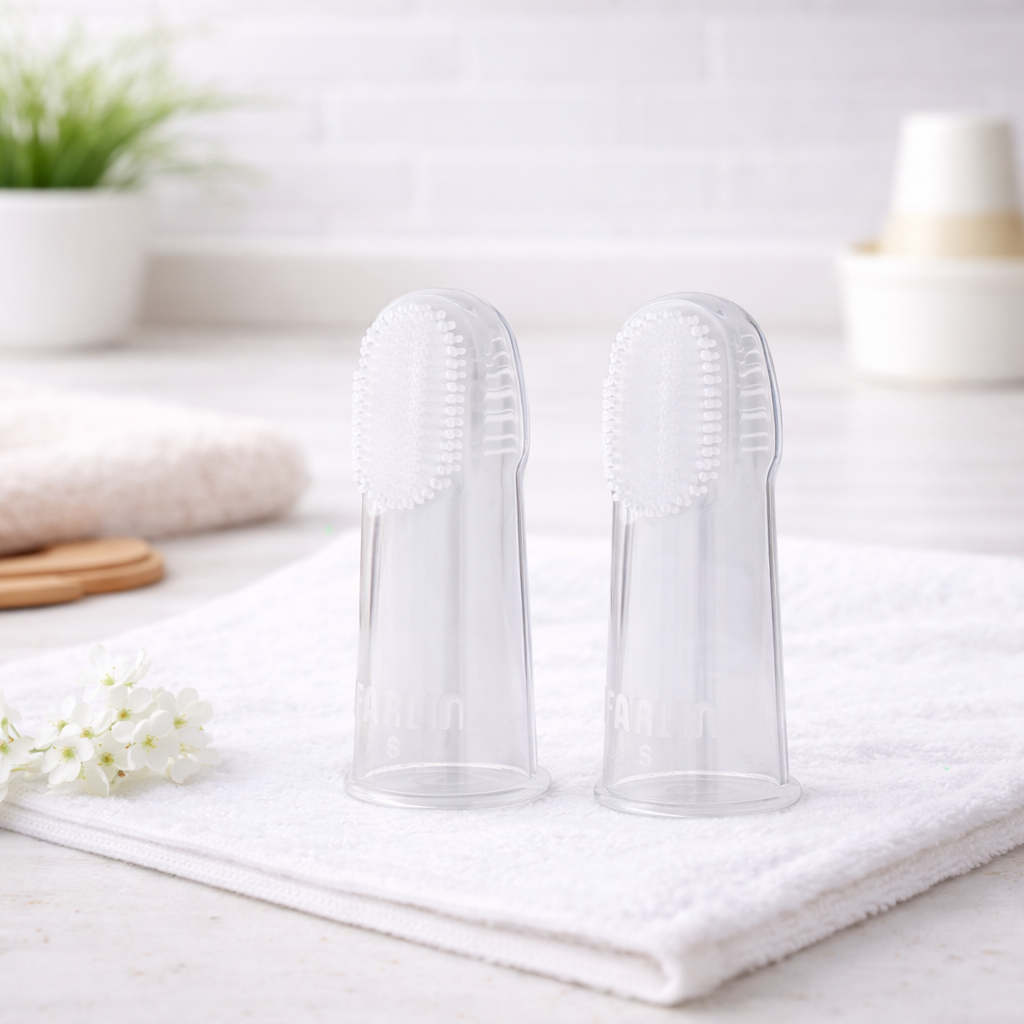 Farlin Finger Toothbrush Parents Set with Travel Case | Food-Grade Silicone | BPA-Free | Soft Gum Care for Babies | 0+ Months