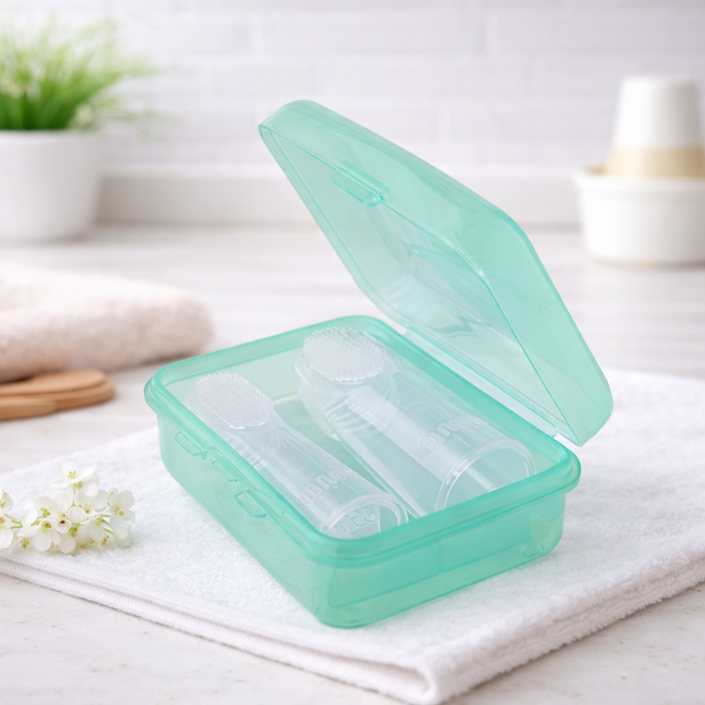 Farlin Finger Toothbrush Parents Set with Travel Case | Food-Grade Silicone | BPA-Free | Soft Gum Care for Babies | 0+ Months