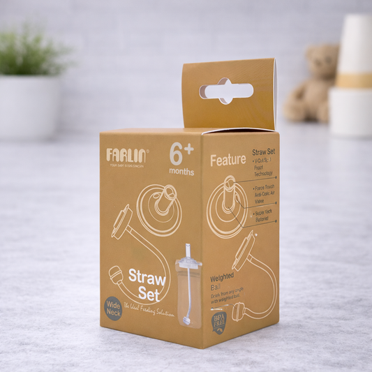 Farlin Straw Set for Baby Bottles (6+ Months) | Weighted Ball, V-Cut Spill-Proof Technology | BPA-Free Silicone Straw