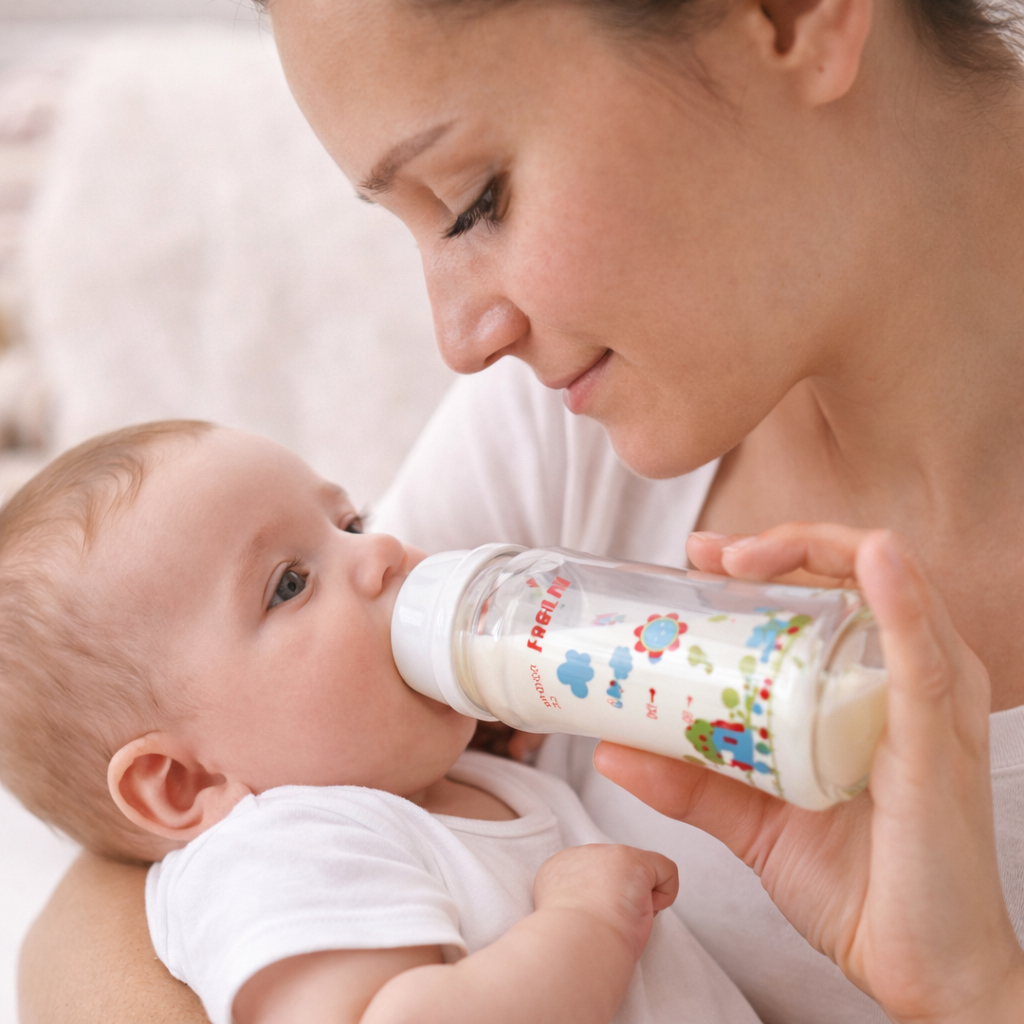 Farlin Crystal Clear Borosilicate Glass Baby Feeding Bottle (240 ml / 8 oz, Wide Neck, Anti-Colic, BPA-Free, 6M+)