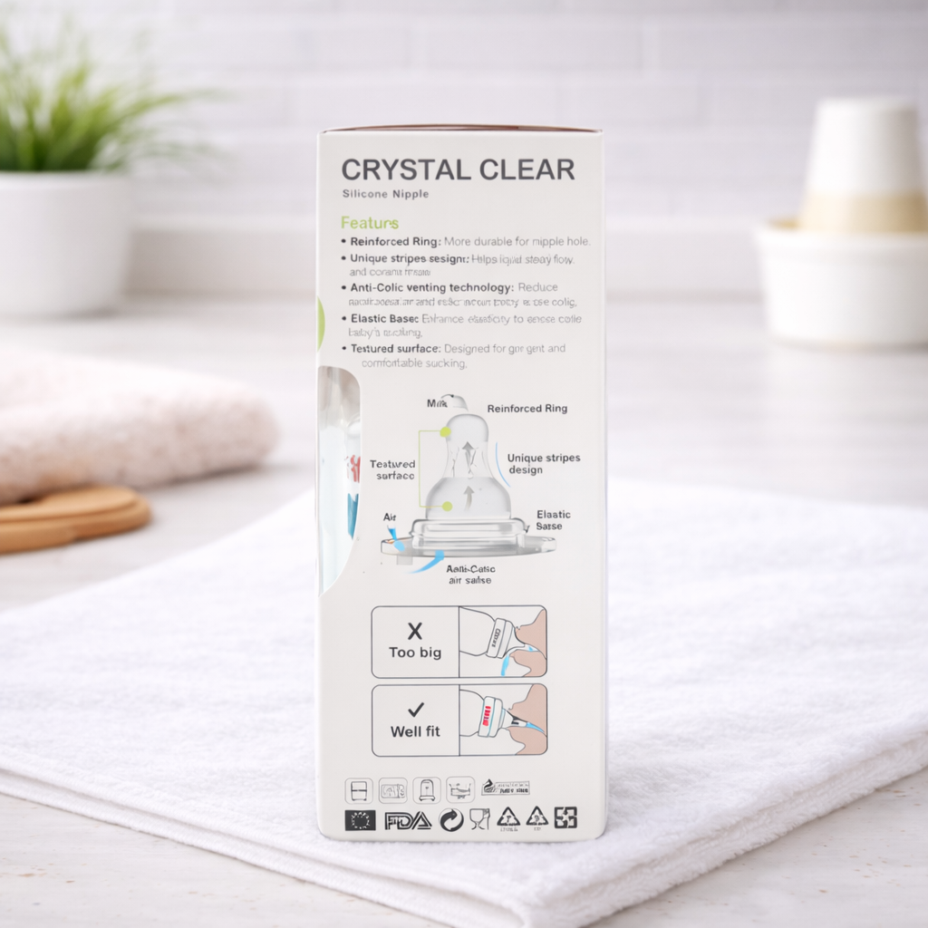 Farlin Crystal Clear Borosilicate Glass Baby Feeding Bottle (240 ml / 8 oz, Wide Neck, Anti-Colic, BPA-Free, 6M+)