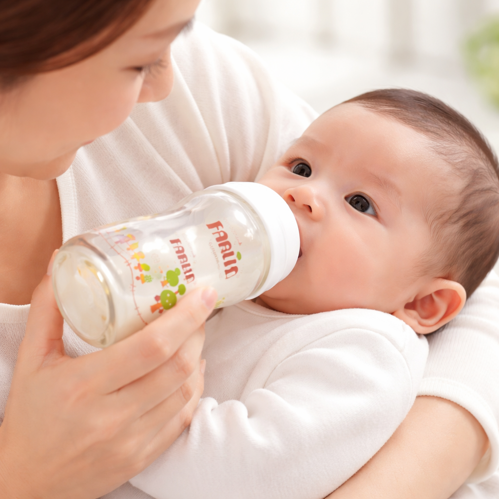 Farlin Crystal Clear Borosilicate Glass Baby Feeding Bottle (120 ml / 4 oz, Wide Neck, Anti-Colic, BPA-Free)