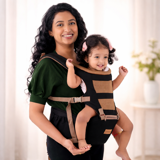 LUVLAP 4-in-1 Ergonomic Baby Carrier with Hip Seat | Inward & Outward Facing | Breathable Mesh & Padded Waist Belt | For Babies 4–24 Months (Up to 15 kg)