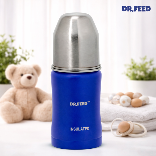 DR. FEED Adore Majestique Insulated Stainless Steel Feeding Bottle – Royal Blue, 180 ml