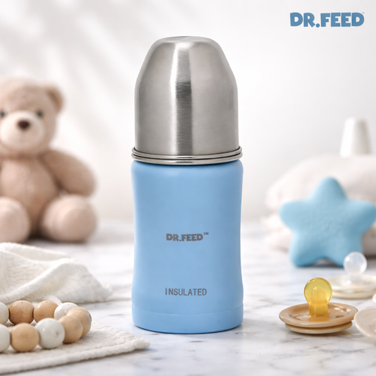 Adore Dr. Feed Insulated Stainless Steel Feeding Bottle with Anti-Colic Silicone Teat | 180 ml | Hot & Cold Retention