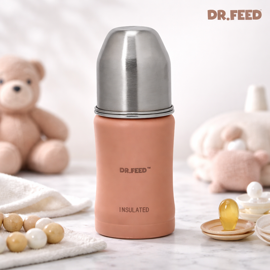 ADORÉ® Dr. Feed Majestique Insulated Double Wall Stainless Steel Feeding Bottle | 180 ml | Anti-Colic Silicone Teat | Hot & Cold Retention