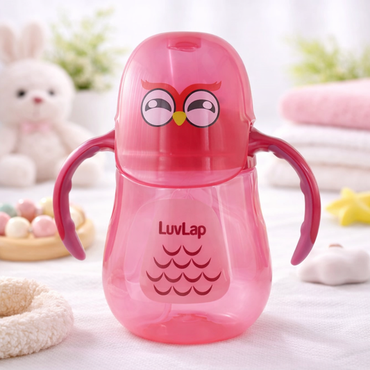 LuvLap 280 ml Weighted Straw Sipper Cup for Babies | Leakproof | Soft Silicone Straw | Easy Grip Handles | BPA-Free | 12+ Months (Pink, Blue)