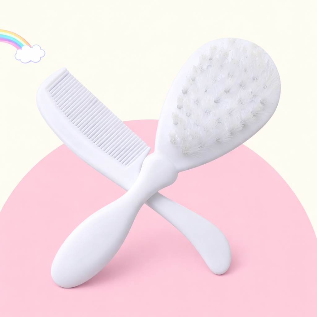 Adore Baby Hair Brush and Comb Set – Super Soft Nylon Bristles, BPA-Free, Gentle Newborn Grooming Kit (0+ Months)