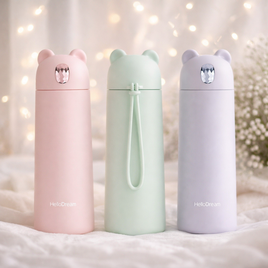 SMILE BABY Cute Bear Ear Insulated Water Bottle – 270ml, 304 Stainless Steel, Leak-Proof, Compact Travel Thermos