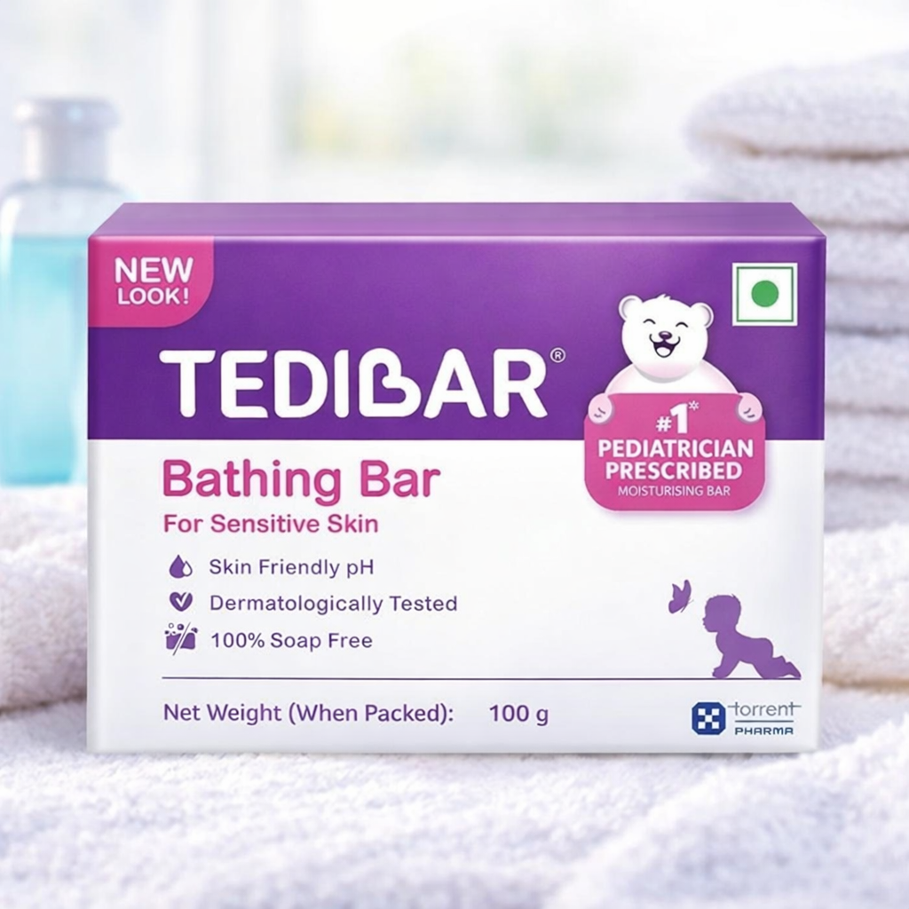 CURATIO Tedibar Baby Bathing Bar 100 g | Soap-Free, pH Balanced Cleansing Bar for Sensitive Baby Skin