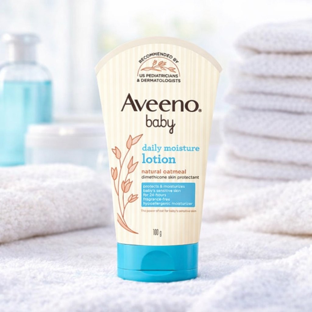 Aveeno Baby Daily Moisture Lotion 100 g | 24-Hour Moisturization with Natural Oatmeal for Sensitive Baby Skin