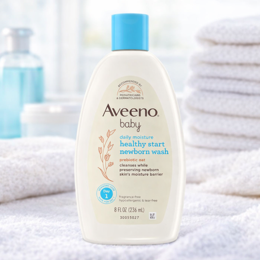 Aveeno Baby Daily Moisture Healthy Start Newborn Wash 236 ml | Prebiotic Oat, Tear-Free & Gentle from Day 1