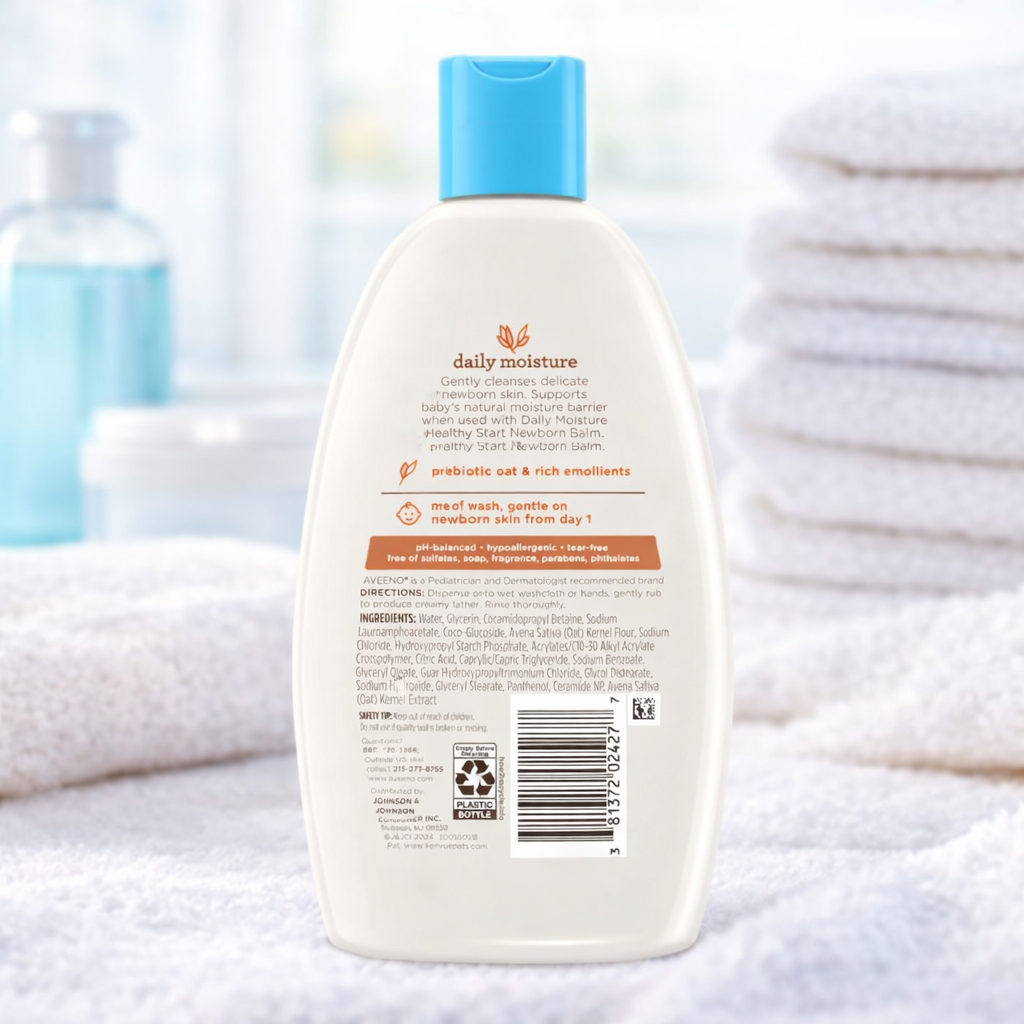 Aveeno Baby Daily Moisture Healthy Start Newborn Wash 236 ml | Prebiotic Oat, Tear-Free & Gentle from Day 1