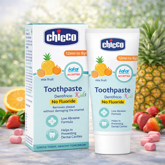 Chicco Kids Toothpaste Mix Fruit (12 Months–6 Years) | No Fluoride, Low Abrasive Formula, With Xylitol