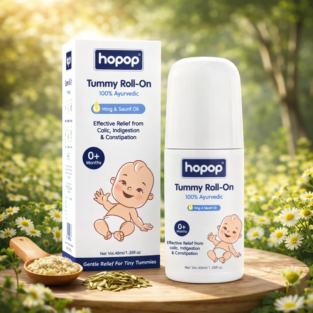 Hopop Tummy Roll-On for Babies | 100% Ayurvedic Relief from Colic, Gas & Indigestion | Hing & Saunf Oil | 0+ Months