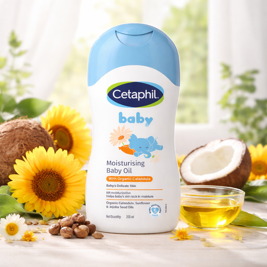 Cetaphil Baby Moisturising Baby Oil with Organic Calendula – Gentle Care for Delicate Skin, 200 ml