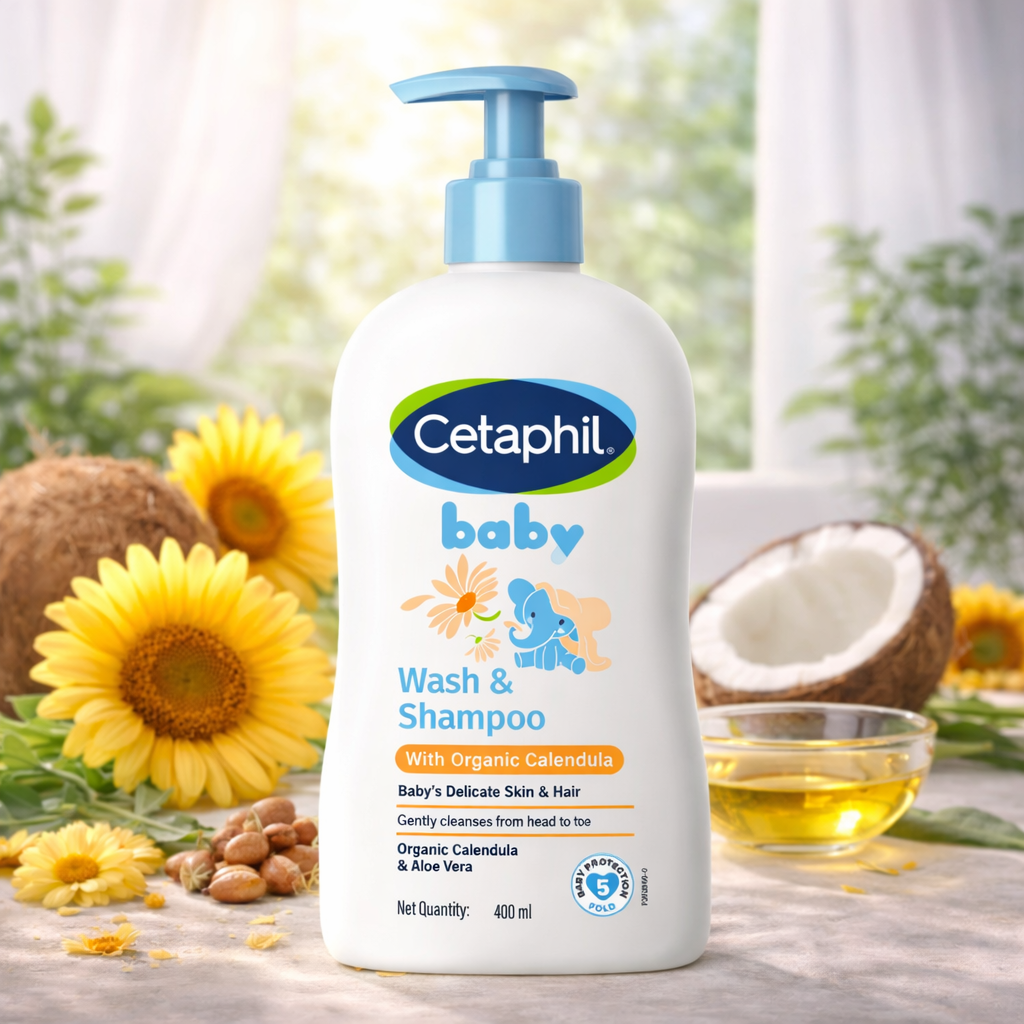 Cetaphil Baby Wash & Shampoo with Organic Calendula & Aloe Vera – Tear-Free Gentle Cleanser for Baby’s Skin & Hair, 400 ml