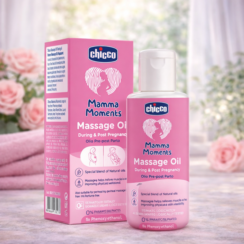 Chicco Mamma Moments Massage Oil During & Post Pregnancy – Special Blend of 10 Natural Oils for Relaxation & Skin Elasticity, Perfume Free