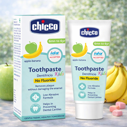 Chicco Kids Toothpaste Apple-Banana (6 Months–6 Years) | No Fluoride, With Xylitol | Low Abrasive Formula for Baby Teeth