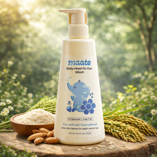 Maate Baby Head-To-Toe Wash | Rice Milk & Sweet Almond | pH Balanced, Soap-Free & Tear-Free | Ultra-Mild Cleanser for Baby’s Skin & Hair (0+ Months)