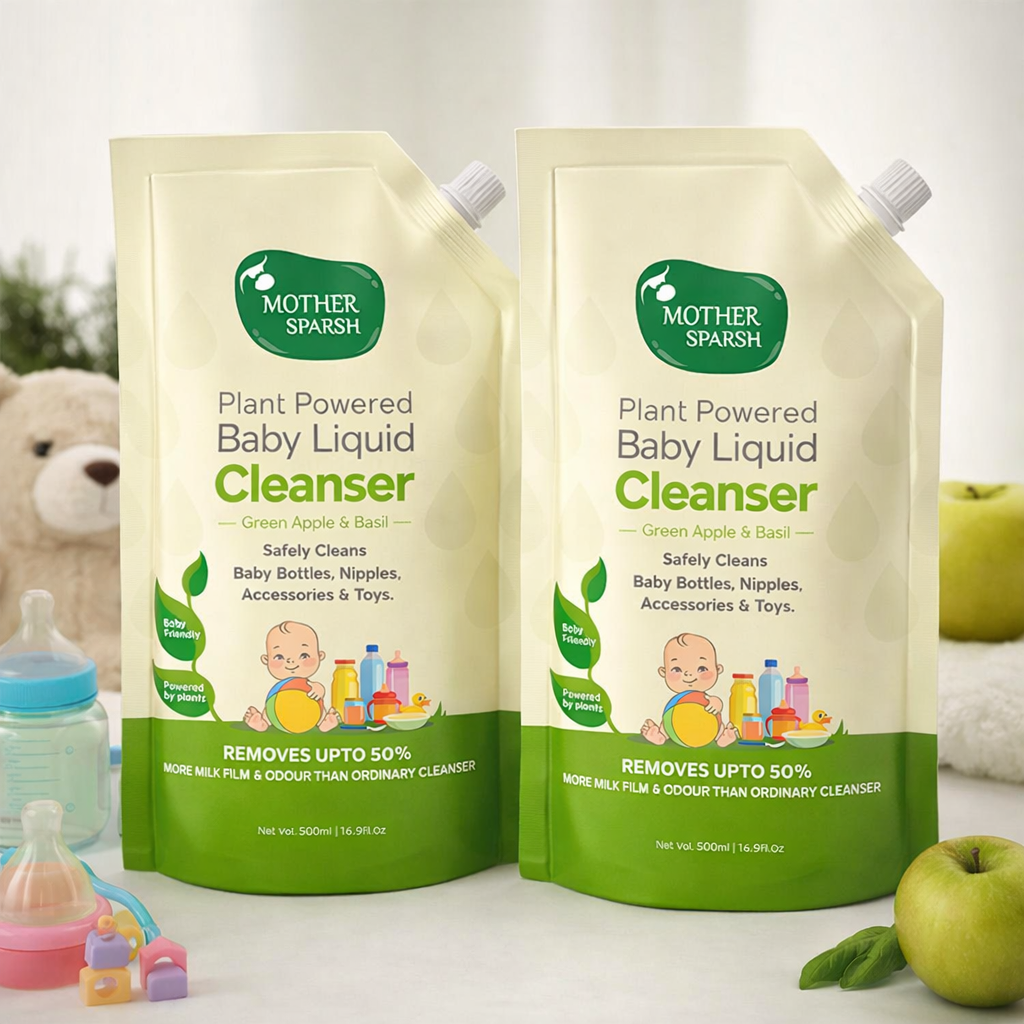Mother Sparsh Plant Powered Baby Liquid Cleanser (Green Apple & Basil) – Safely Cleans Baby Bottles, Nipples, Toys & Accessories | Toxin-Free, Cruelty-Free | 500 ml