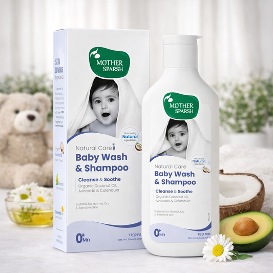 Mother Sparsh Natural Care Baby Wash & Shampoo | Tear-Free Formula | Cleanse & Soothe | With Organic Coconut Oil, Avocado & Calendula | For Newborns & Babies (0+ Months)