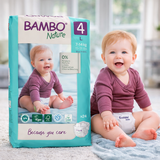 Bambo Nature Baby Diaper Tape Size L (7–14 kg) | Ultra-Soft, Breathable & Eco-Certified | Available in 24 Pcs & 48 Pcs