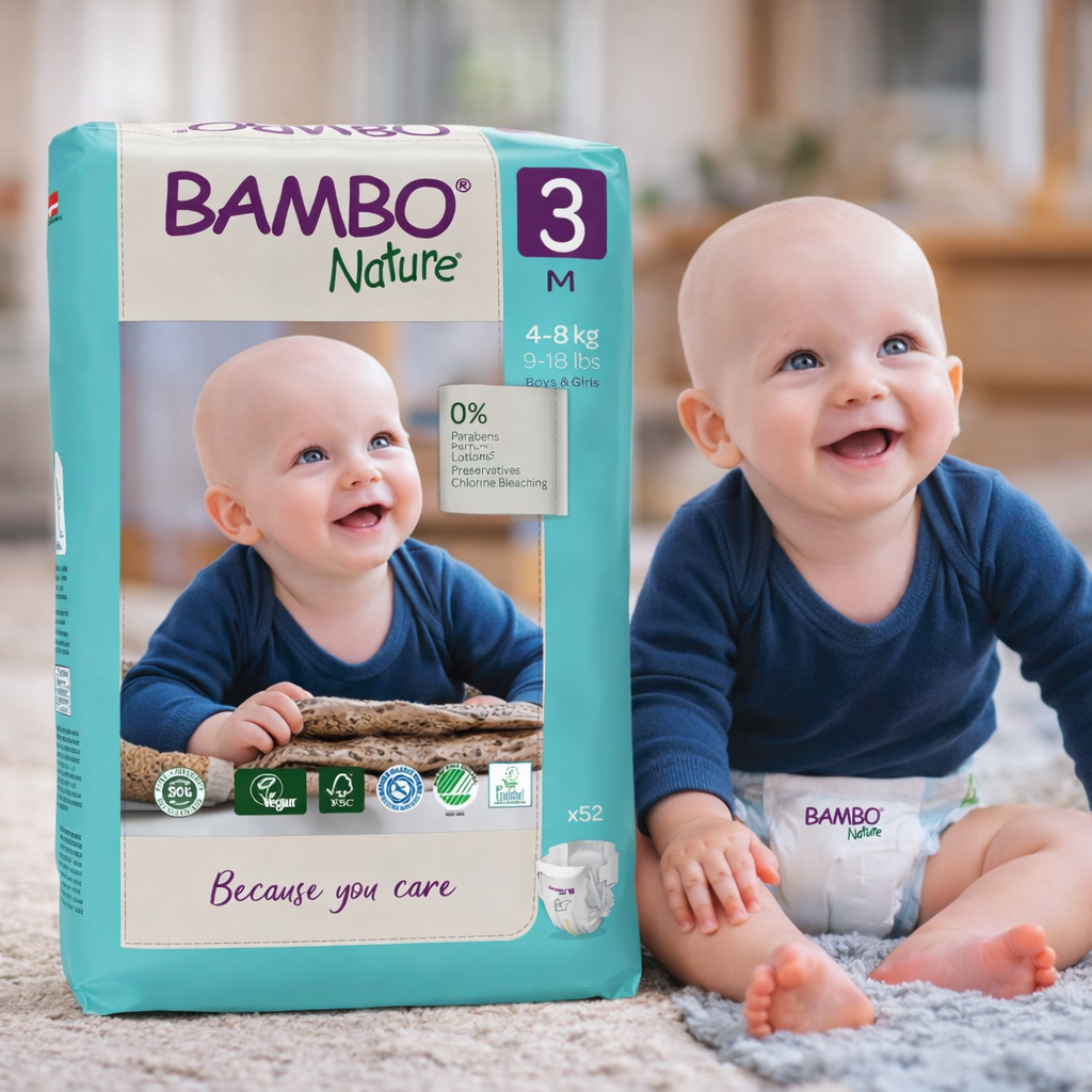 Bambo Nature Baby Diaper Tape Size M (4–8 kg) | Ultra-Soft, Breathable & Eco-Certified | Available in 28 Pcs & 52 Pcs