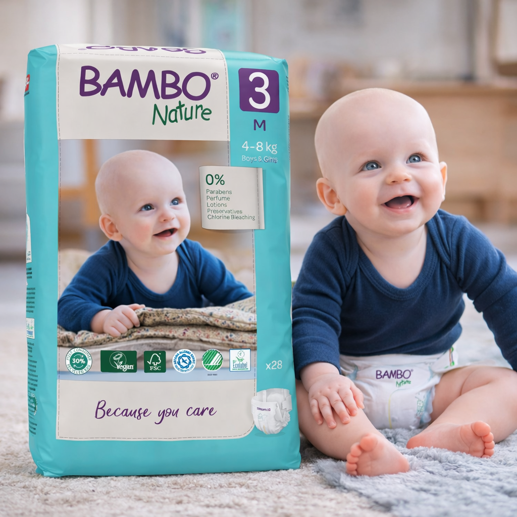 Bambo Nature Baby Diaper Tape Size M (4–8 kg) | Ultra-Soft, Breathable & Eco-Certified | Available in 28 Pcs & 52 Pcs