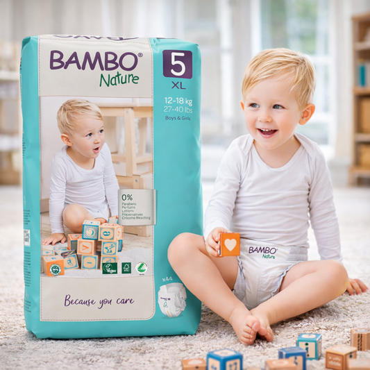 Bambo Nature Baby Diaper Tape Size XL (12–18 kg) | Ultra-Soft, Breathable & Eco-Certified | Available in 22 Pcs & 44 Pcs