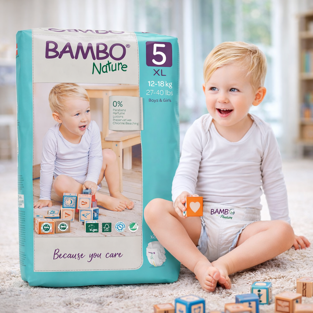 Bambo Nature Baby Diaper Tape Size XL (12–18 kg) | Ultra-Soft, Breathable & Eco-Certified | Available in 22 Pcs & 44 Pcs