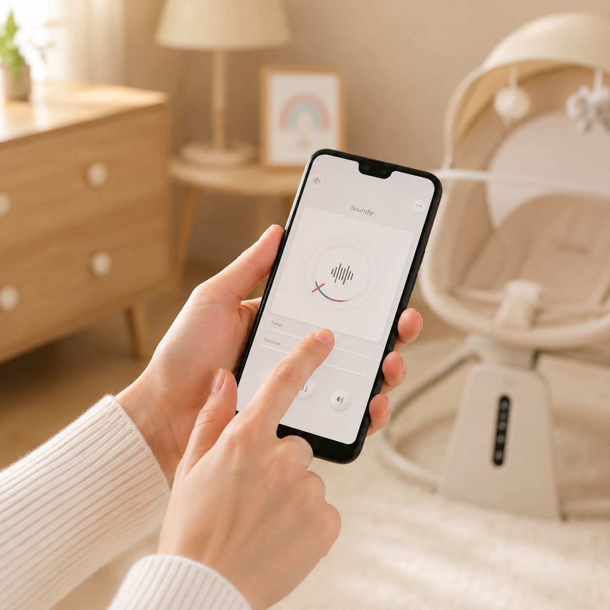 Mastela Aura Deluxe 3-in-1 Electric Baby Swing Chair with Motion Sensor, Automatic Rocking, App Control, Music, Mosquito Net & Canopy | Beige & Grey