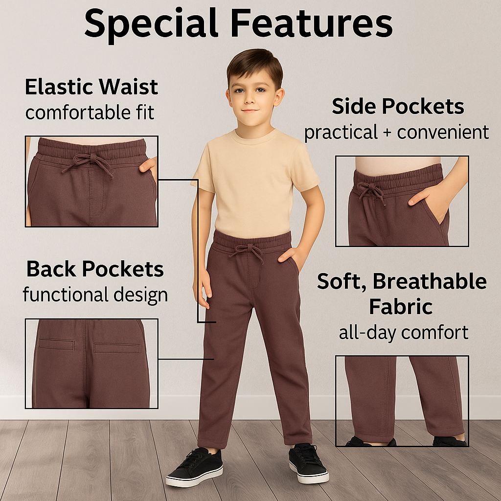 "BLAZO Boys’ Stylish Cadbury Cotton Pants – Soft Fabric, Elastic Waist & Pockets | Trendy Bottomwear for Kids (Age 12 Months –12 Years)"