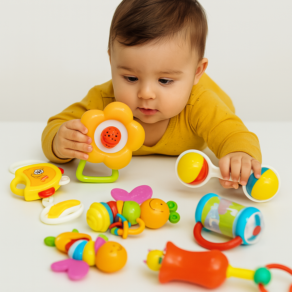 Smile Baby 10-in-1 Colorful Rattle Toy Set for Infants – BPA-Free, Lightweight & Safe | Sensory Development Toys