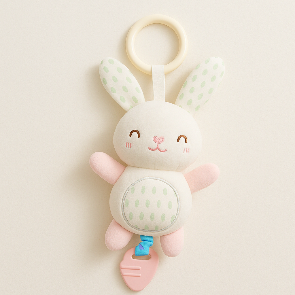 Smile Baby Soft Plush Hanging Bunny Toy – Rattle with Teether | Crib & Stroller Accessory for Babies