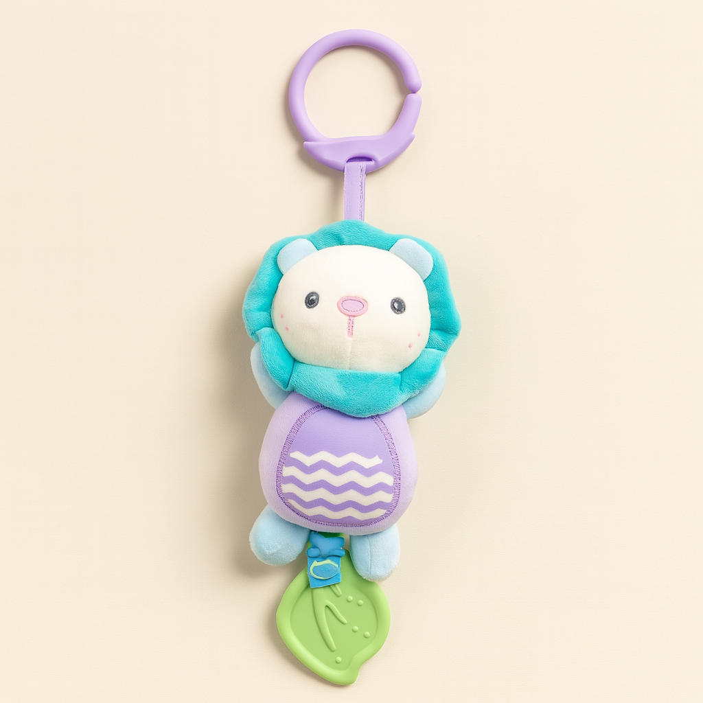 Smile Baby Hanging Plush Lion Toy with Teether – Crib & Stroller Friendly | Soft, Safe & Sensory Fun for Babies | HANGING TOY with Teether