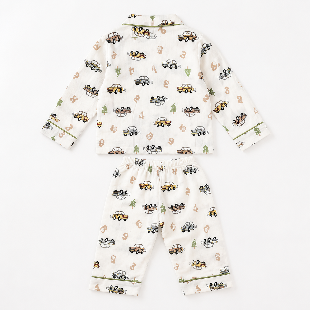 Smile Baby Boys Pajama Set | Vintage Car Print Notch Collar Sleepwear | Soft Paper Cotton Nightwear | Sizes 18 Months to 10 Years