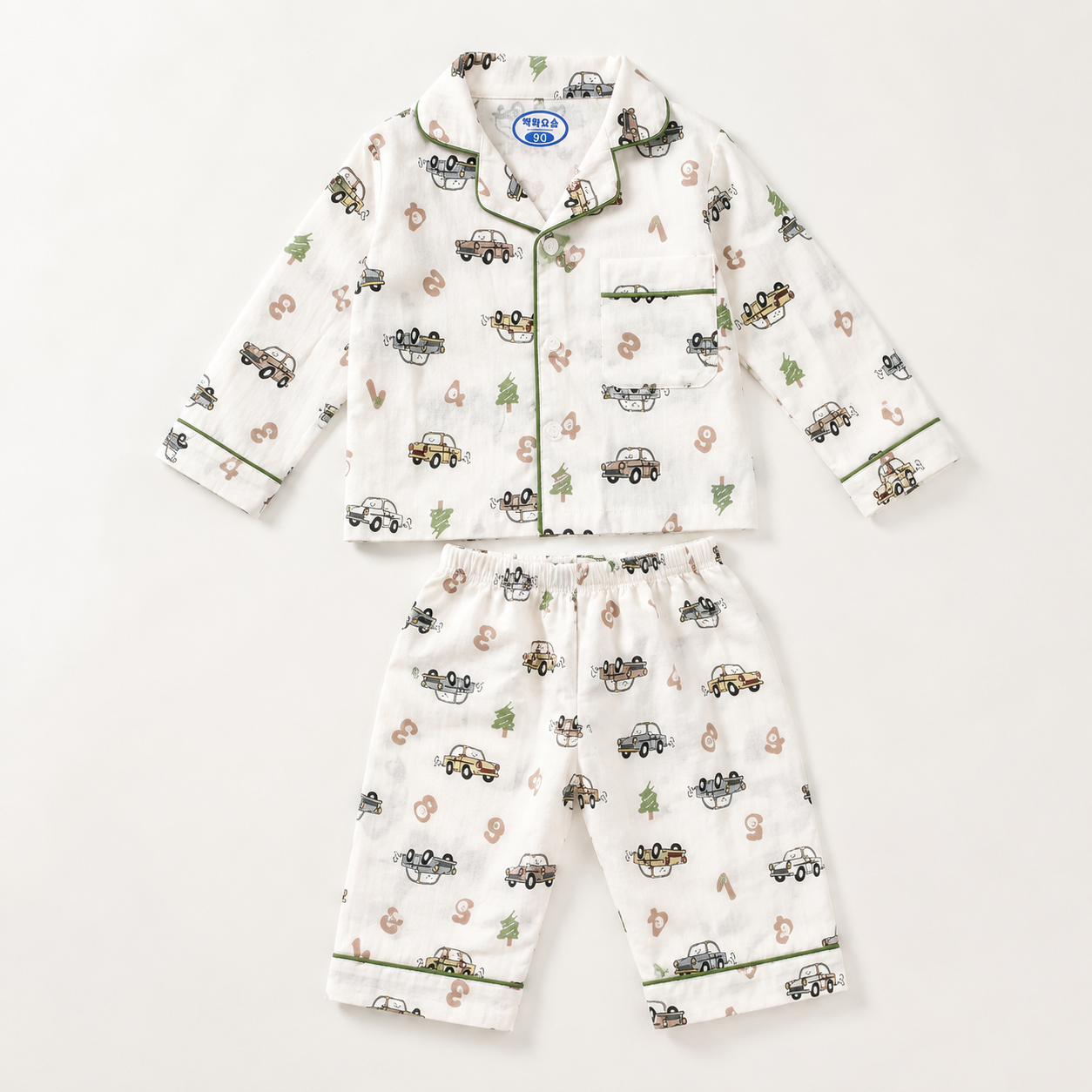 Smile Baby Boys Pajama Set | Vintage Car Print Notch Collar Sleepwear | Soft Paper Cotton Nightwear | Sizes 18 Months to 10 Years