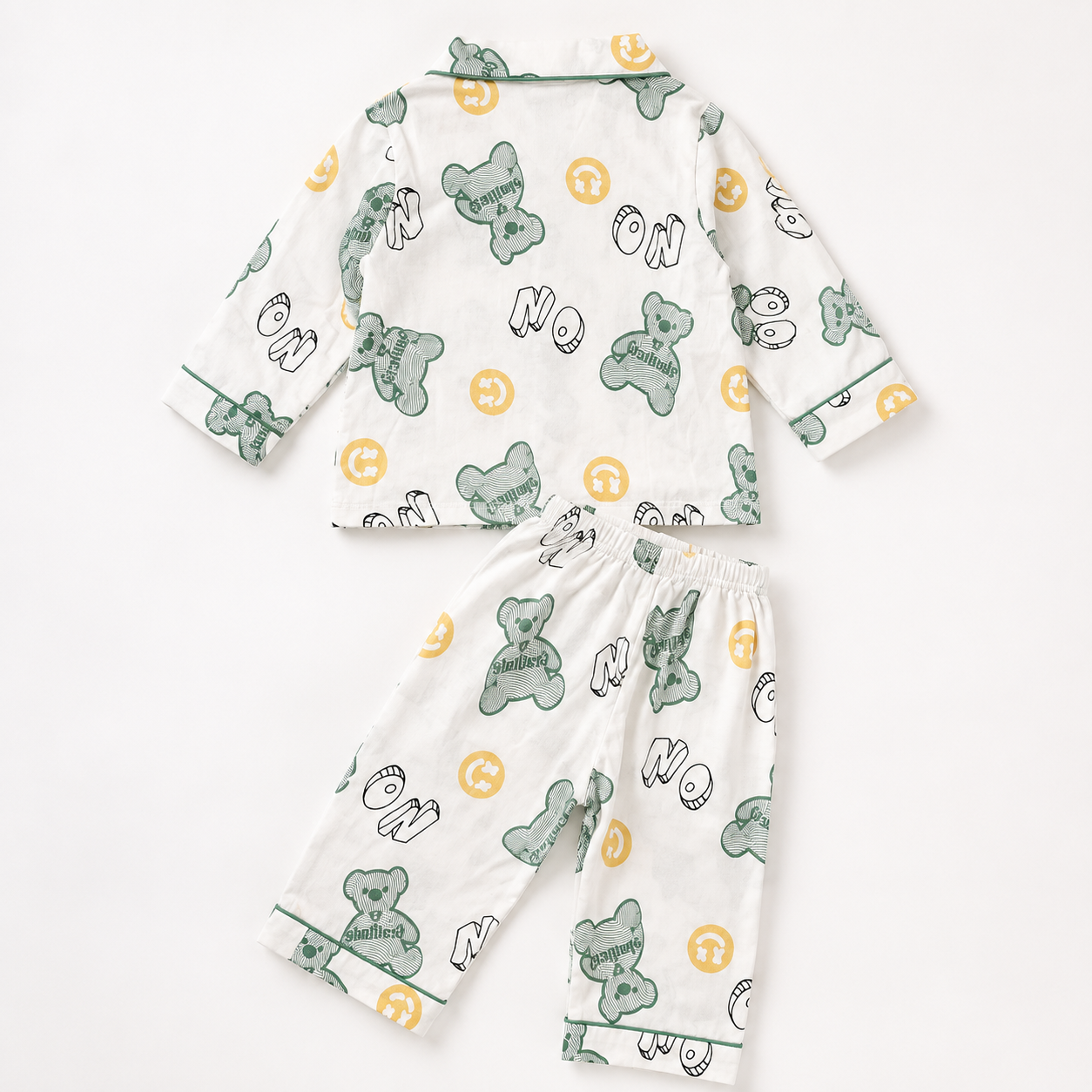 Smile Baby Boys Pajama Set | Graffiti Teddy Bear Print Notch Collar Sleepwear | Soft Paper Cotton Nightwear | Sizes 18 Months to 10 Years
