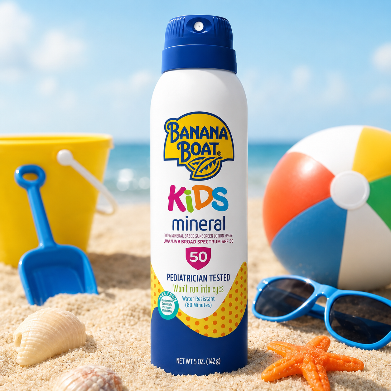 Banana Boat Kids Mineral Sunscreen Spray SPF 50 | Broad Spectrum UVA/UVB Protection | Pediatrician Tested | Water Resistant 80 Minutes | 5 oz (142g)
