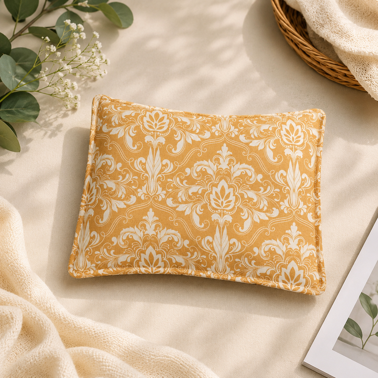 Smile Baby Mustard Pillow for Newborn Babies | Soft Cotton Mustard Seed Pillow | Orange Flower Print | Breathable Infant Head Support Pillow for Babies & Toddlers