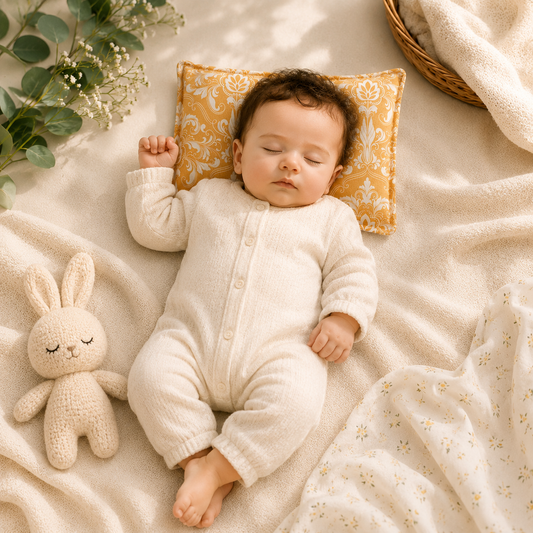 Smile Baby Mustard Pillow for Newborn Babies | Soft Cotton Mustard Seed Pillow | Orange Flower Print | Breathable Infant Head Support Pillow for Babies & Toddlers