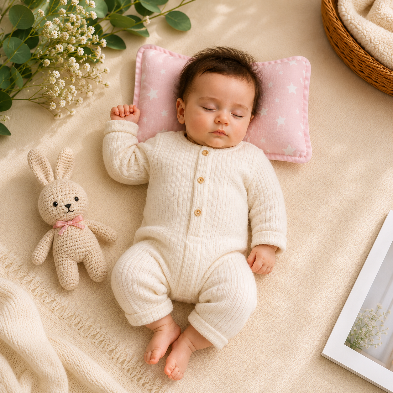 Smile Baby Mustard Pillow for Newborn Babies | Soft Cotton Mustard Seed Pillow | Pink Star Print | Breathable Head Support Pillow for Infants & Toddlers