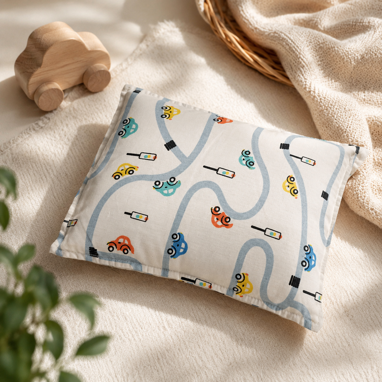 Smile Baby Mustard Pillow for Newborn Babies | Soft Cotton Mustard Seed Pillow | Signal White Car Print | Breathable Baby Head Support Pillow for Infants & Toddlers