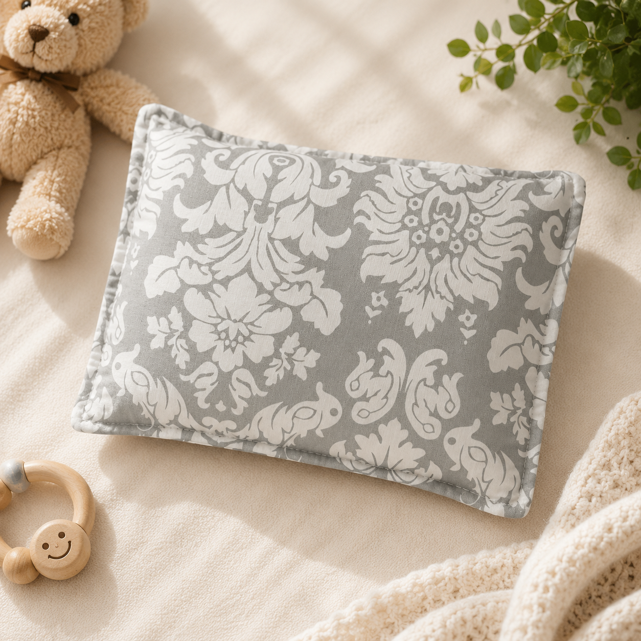Smile Baby Mustard Pillow for Newborn Babies | Soft Cotton Mustard Seed Pillow | Elegant Flower Grey Print | Breathable Baby Head Support Pillow for Infants & Toddlers