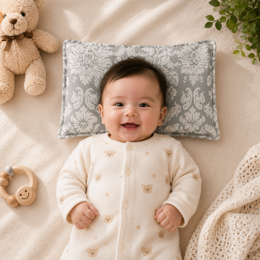 Smile Baby Mustard Pillow for Newborn Babies | Soft Cotton Mustard Seed Pillow | Elegant Flower Grey Print | Breathable Baby Head Support Pillow for Infants & Toddlers