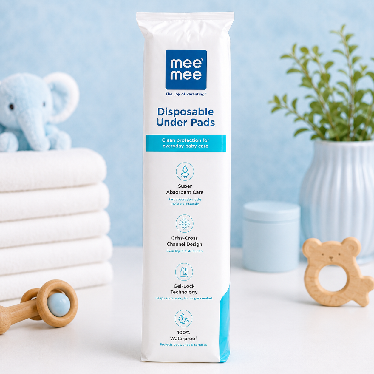 Mee Mee Disposable Under Pads 60 x 60 cm (Pack of 20) | Triple Layer Protection | Super Absorbent, Leak-Proof & Waterproof Baby Changing Mats